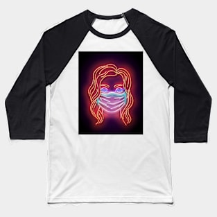 Glow Beautiful Girl with Face Mask Protective Baseball T-Shirt